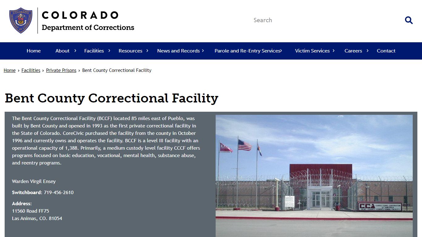 Bent County Correctional Facility | Department of Corrections